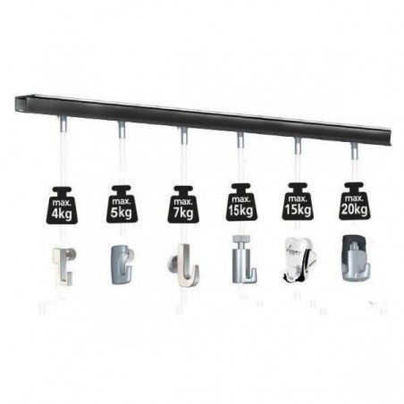 Guias y rieles para colgar cuadros en kits negro