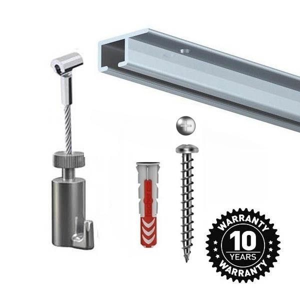 Guias y rieles para colgar cuadros en kits plata mate