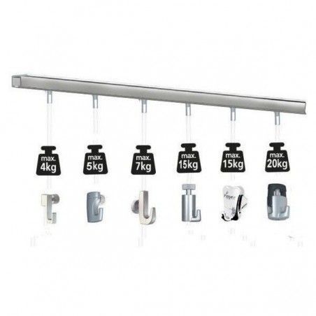Guias y rieles para colgar cuadros en kits plata mate